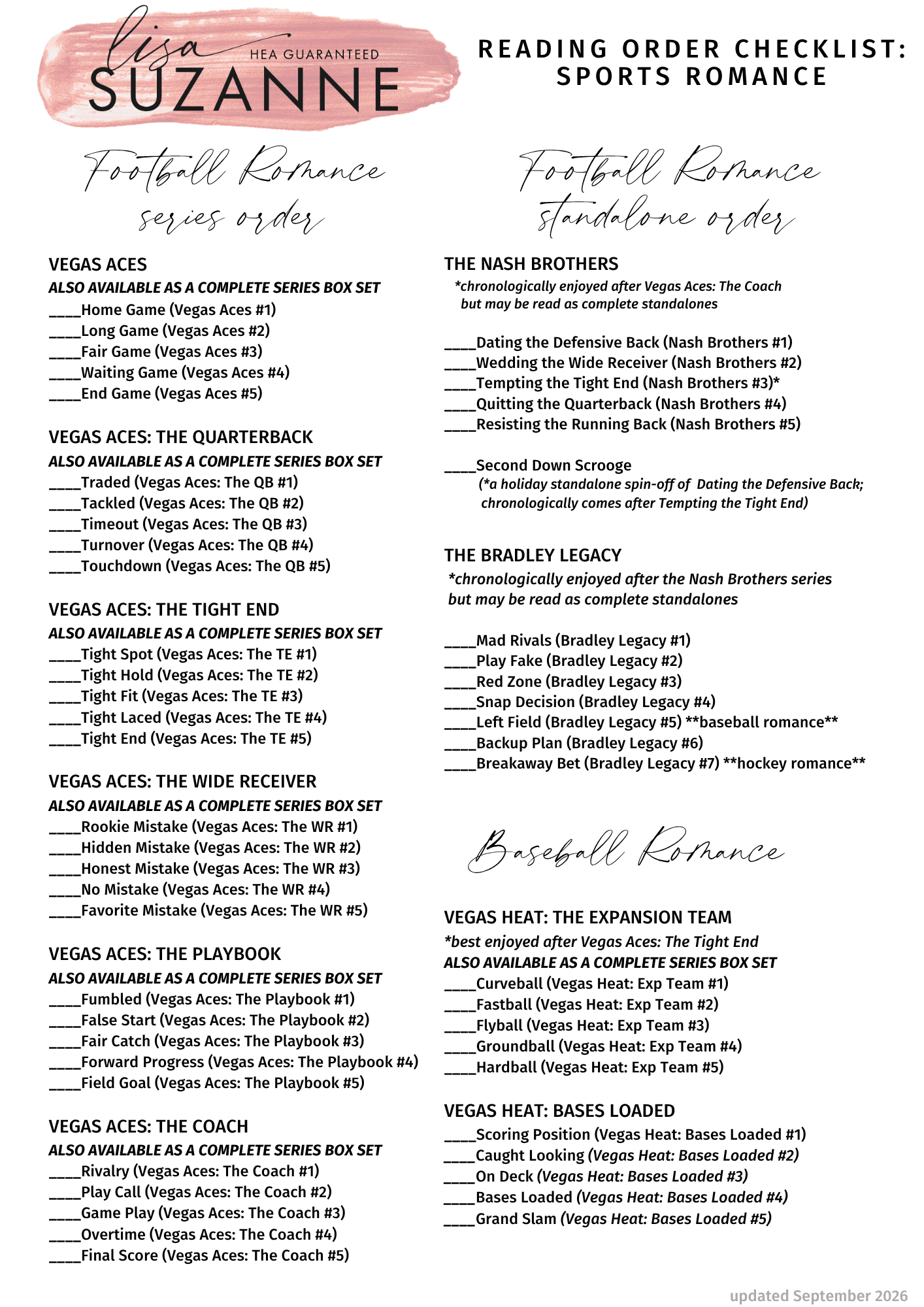 reading order - sports romance